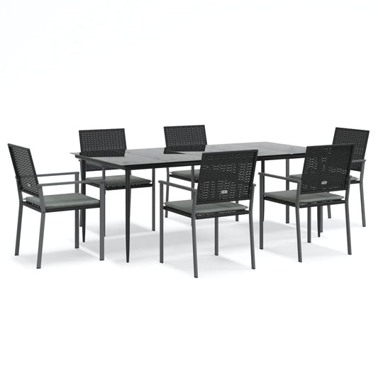 7-tlg. Garten-Essgruppe mit Kissen Poly Rattan und Stahl