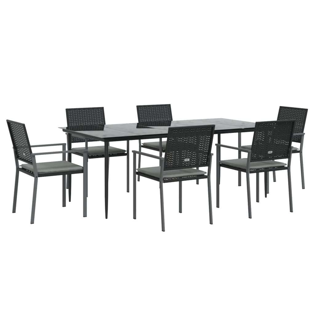 7-tlg. Garten-Essgruppe mit Kissen Poly Rattan und Stahl