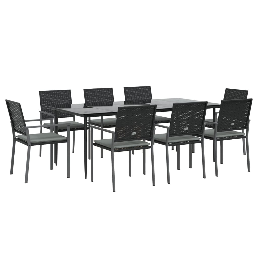 9-tlg. Garten-Essgruppe mit Kissen Poly Rattan und Stahl