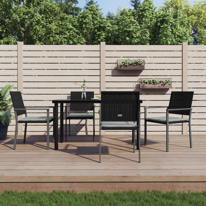 5-tlg. Garten-Essgruppe mit Kissen Poly Rattan und Stahl