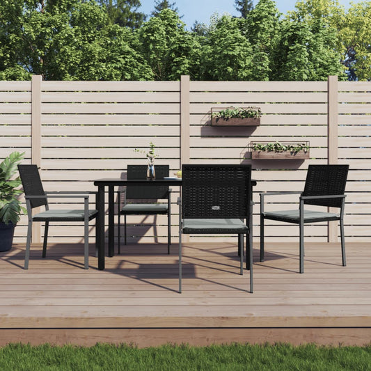 5-tlg. Garten-Essgruppe mit Kissen Poly Rattan und Stahl
