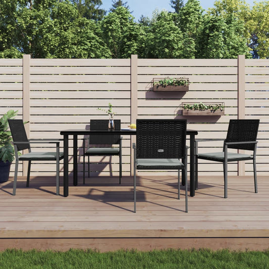 5-tlg. Garten-Essgruppe mit Kissen Poly Rattan und Stahl