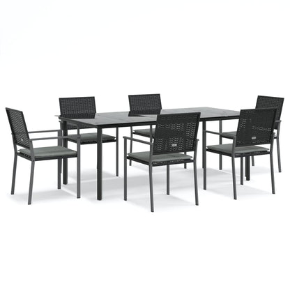 7-tlg. Garten-Essgruppe mit Kissen Poly Rattan und Stahl