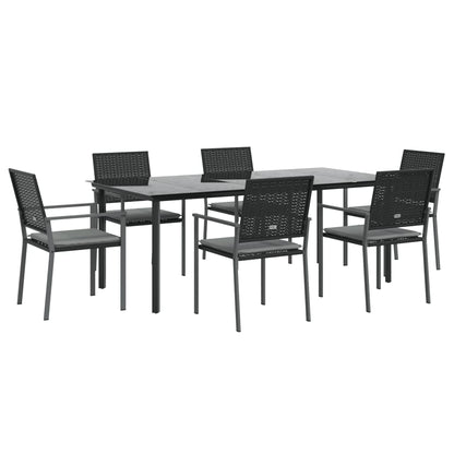 7-tlg. Garten-Essgruppe mit Kissen Poly Rattan und Stahl