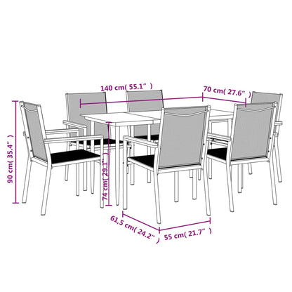 7-tlg. Garten-Essgruppe Schwarz Textilene und Stahl