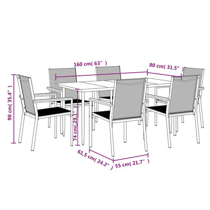 7-tlg. Garten-Essgruppe Schwarz Textilene und Stahl