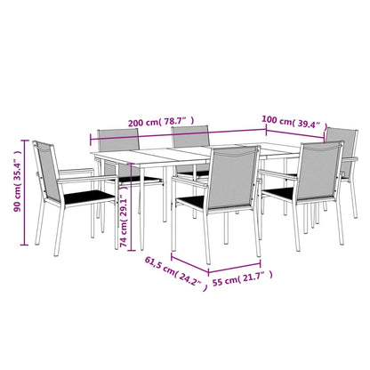 7-tlg. Garten-Essgruppe Schwarz Textilene und Stahl