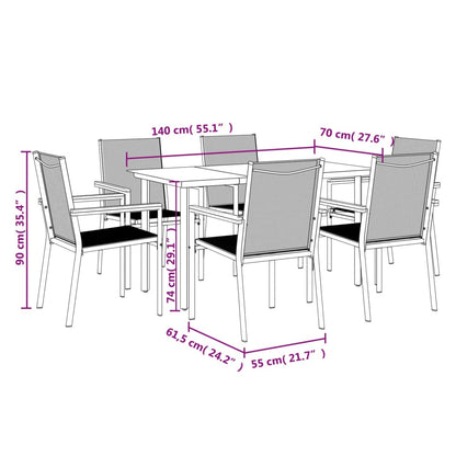 7-tlg. Garten-Essgruppe Schwarz Textilene und Stahl