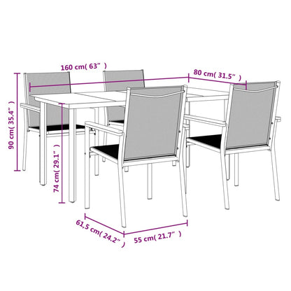 5-tlg. Garten-Essgruppe Schwarz Textilene und Stahl