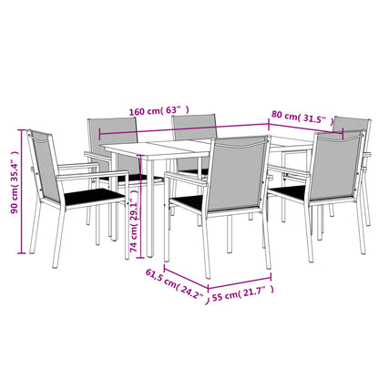 7-tlg. Garten-Essgruppe Schwarz Textilene und Stahl