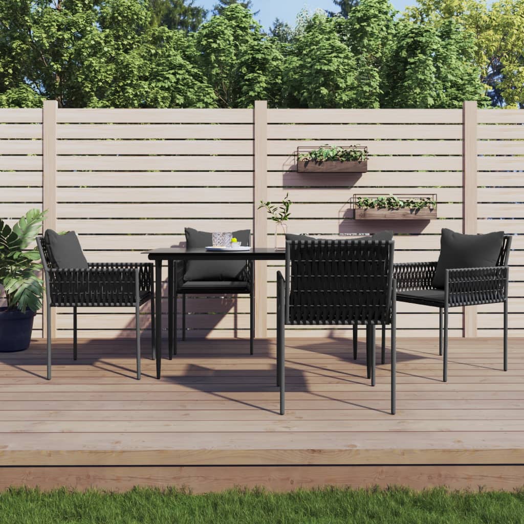 5-tlg. Garten-Essgruppe mit Kissen Poly Rattan und Stahl