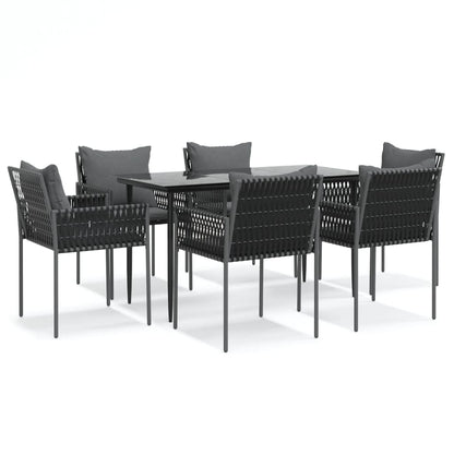 7-tlg. Garten-Essgruppe mit Kissen Poly Rattan und Stahl