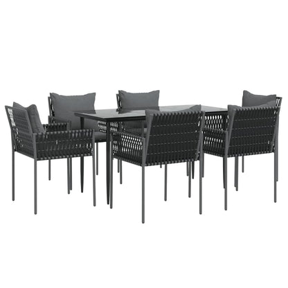 7-tlg. Garten-Essgruppe mit Kissen Poly Rattan und Stahl