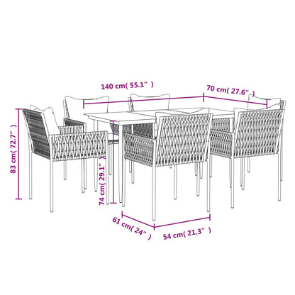 7-tlg. Garten-Essgruppe mit Kissen Poly Rattan und Stahl