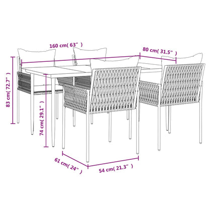 5-tlg. Garten-Essgruppe mit Kissen Poly Rattan und Stahl