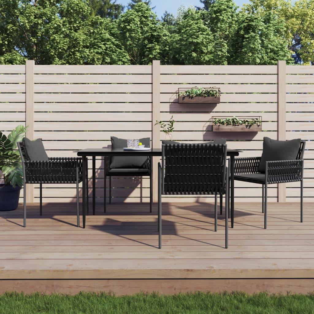 5-tlg. Garten-Essgruppe mit Kissen Poly Rattan und Stahl