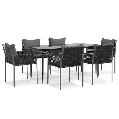 7-tlg. Garten-Essgruppe mit Kissen Poly Rattan und Stahl