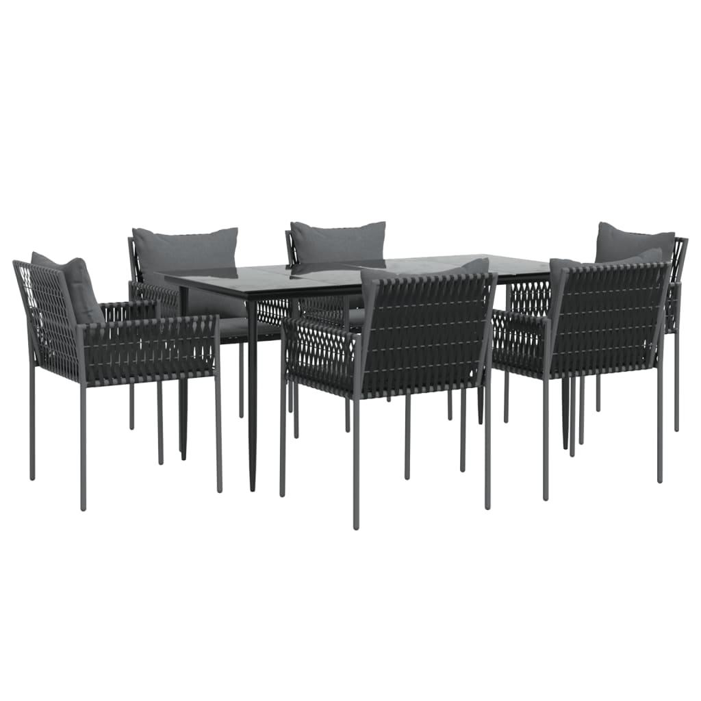 7-tlg. Garten-Essgruppe mit Kissen Poly Rattan und Stahl