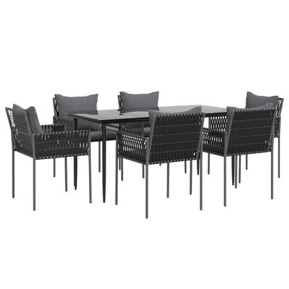 7-tlg. Garten-Essgruppe mit Kissen Poly Rattan und Stahl