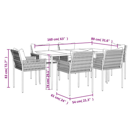 7-tlg. Garten-Essgruppe mit Kissen Poly Rattan und Stahl