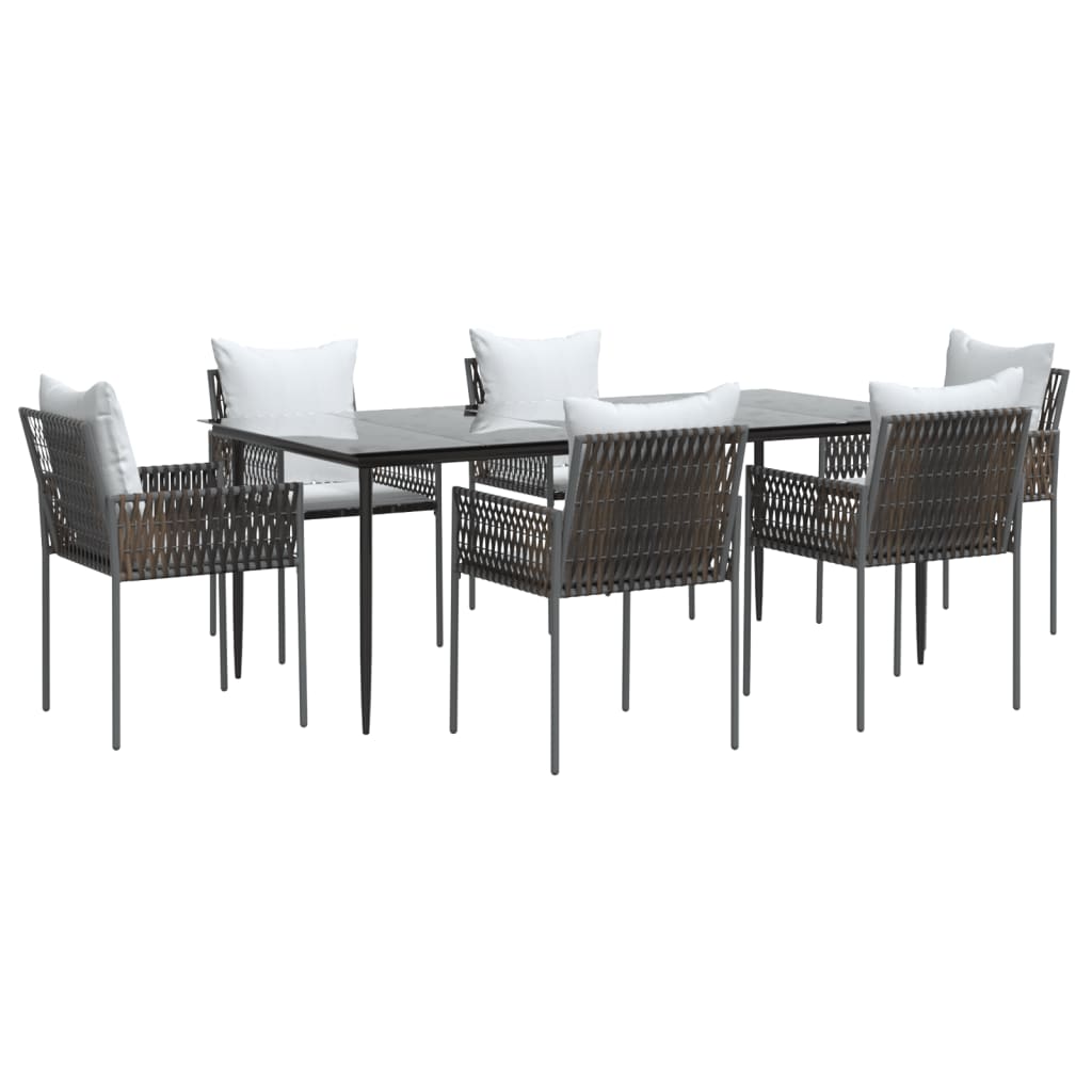 7-tlg. Garten-Essgruppe mit Kissen Poly Rattan und Stahl