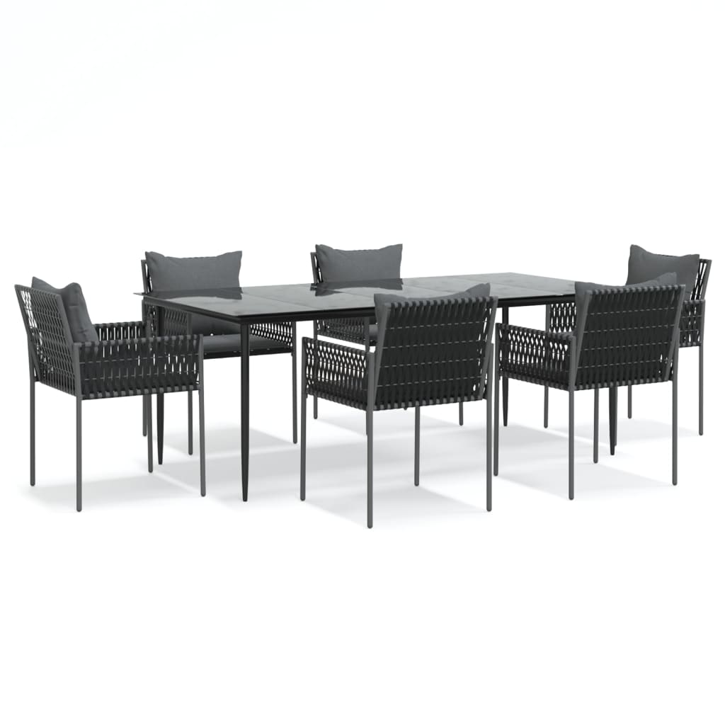 7-tlg. Garten-Essgruppe mit Kissen Poly Rattan und Stahl