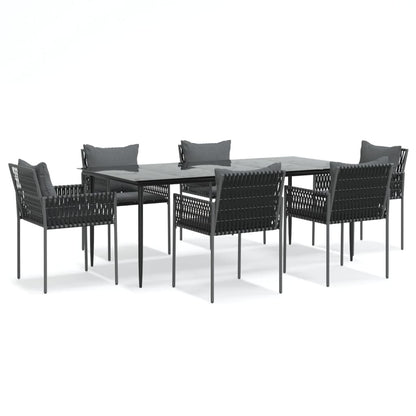 7-tlg. Garten-Essgruppe mit Kissen Poly Rattan und Stahl