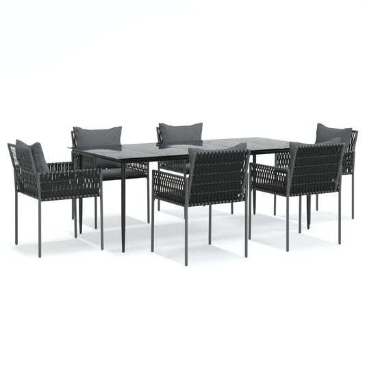 7-tlg. Garten-Essgruppe mit Kissen Poly Rattan und Stahl