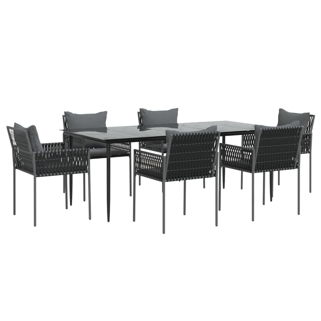 7-tlg. Garten-Essgruppe mit Kissen Poly Rattan und Stahl