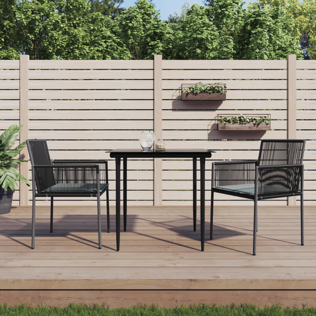 3-tlg. Garten-Essgruppe mit Kissen Schwarz Poly Rattan & Stahl