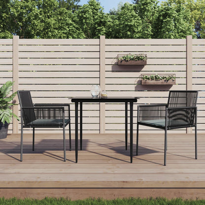 3-tlg. Garten-Essgruppe mit Kissen Schwarz Poly Rattan & Stahl