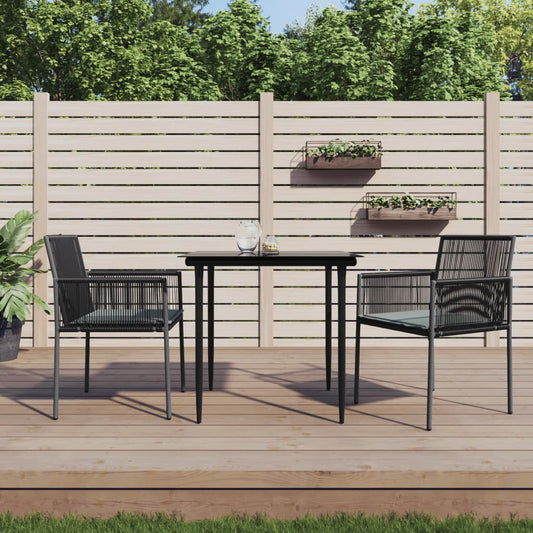 3-tlg. Garten-Essgruppe mit Kissen Schwarz Poly Rattan & Stahl