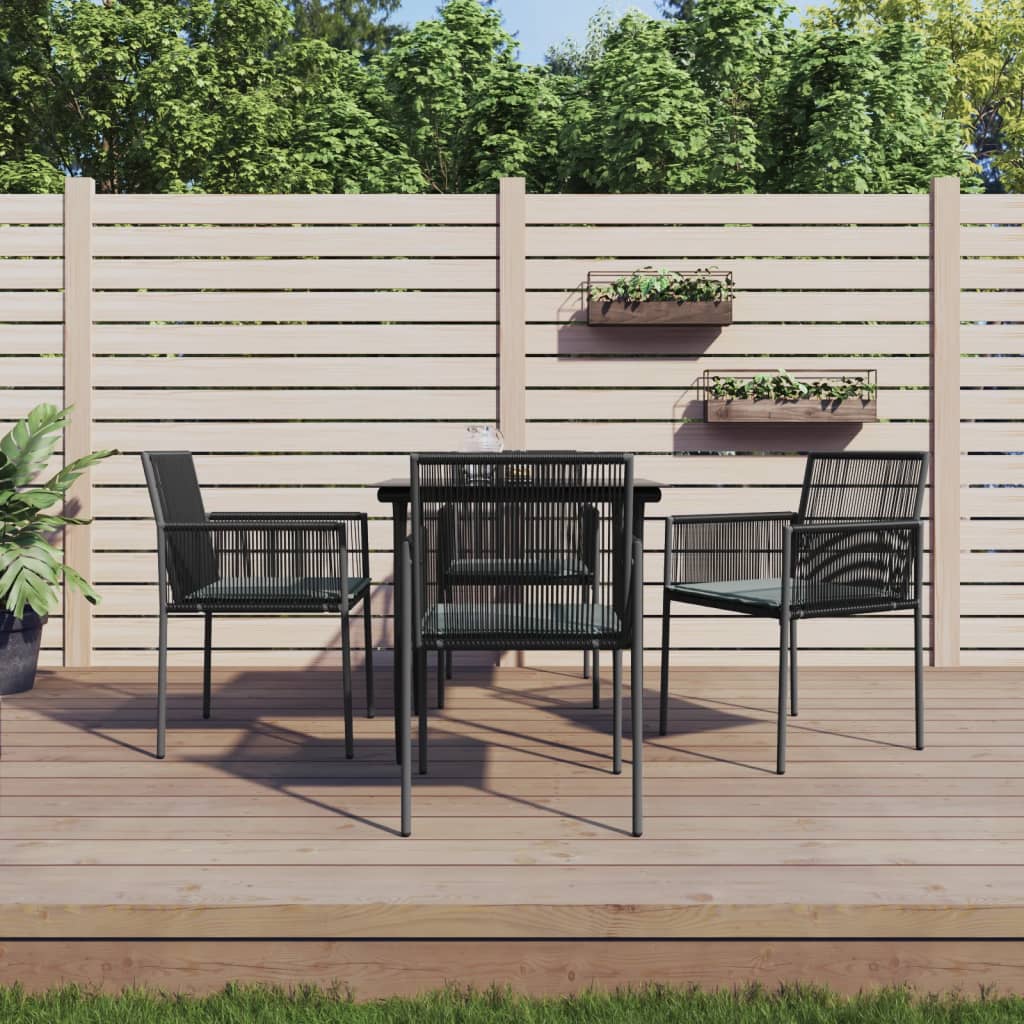 5-tlg. Garten-Essgruppe mit Kissen Schwarz Poly Rattan & Stahl