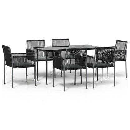 7-tlg. Garten-Essgruppe mit Kissen Schwarz Poly Rattan & Stahl