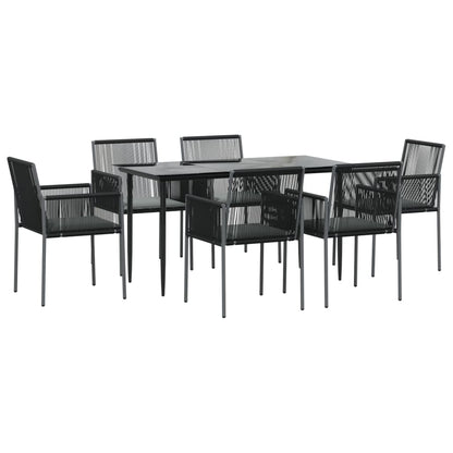 7-tlg. Garten-Essgruppe mit Kissen Schwarz Poly Rattan & Stahl