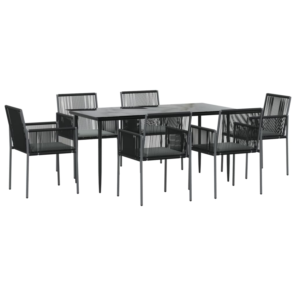 7-tlg. Garten-Essgruppe mit Kissen Schwarz Poly Rattan & Stahl