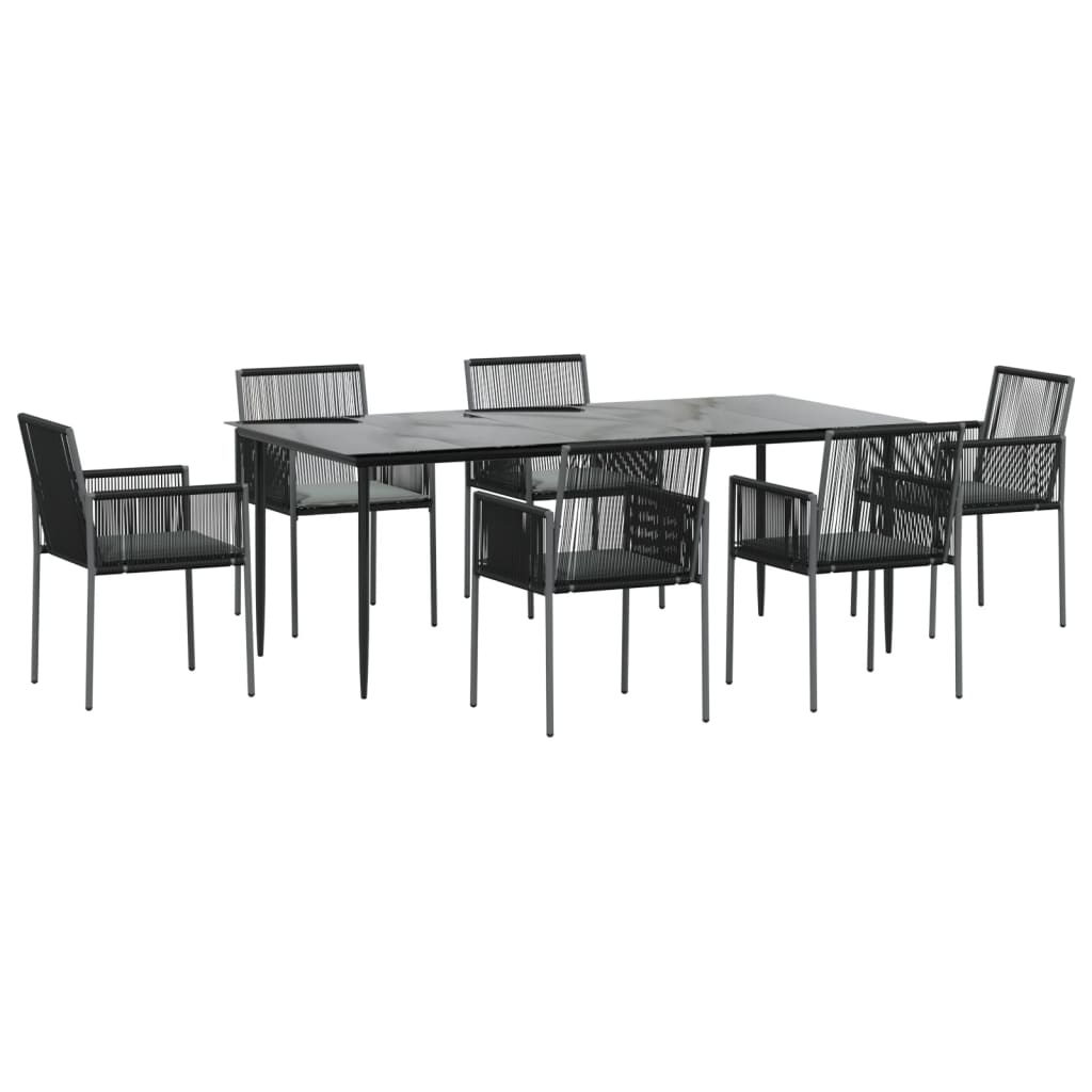 7-tlg. Garten-Essgruppe mit Kissen Schwarz Poly Rattan & Stahl