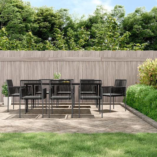9-tlg. Garten-Essgruppe mit Kissen Schwarz Poly Rattan & Stahl