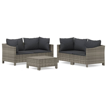 5-tlg. Garten-Lounge-Set mit Kissen Grau Poly Rattan