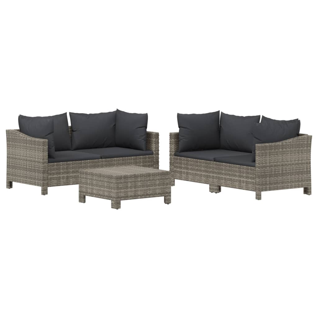 5-tlg. Garten-Lounge-Set mit Kissen Grau Poly Rattan