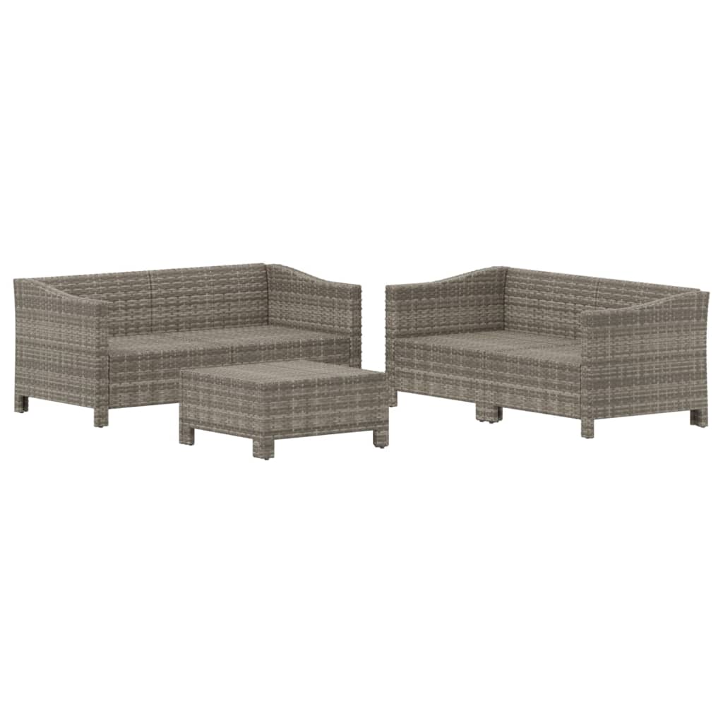 5-tlg. Garten-Lounge-Set mit Kissen Grau Poly Rattan