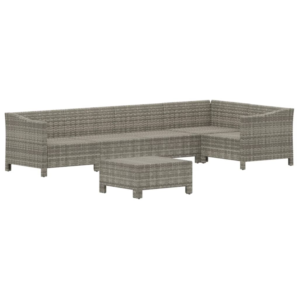 6-tlg. Garten-Lounge-Set mit Kissen Grau Poly Rattan