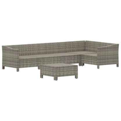 6-tlg. Garten-Lounge-Set mit Kissen Grau Poly Rattan