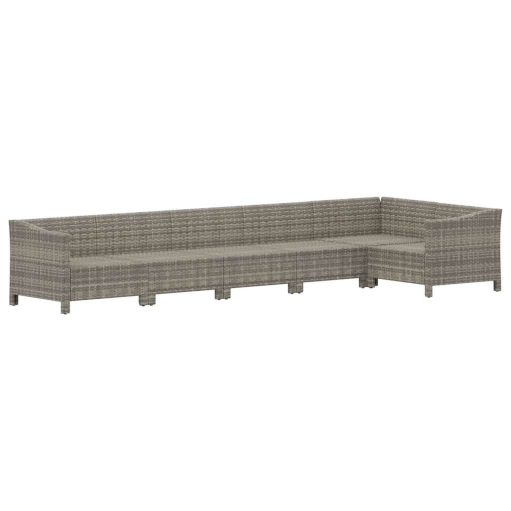 6-tlg. Garten-Lounge-Set mit Kissen Grau Poly Rattan