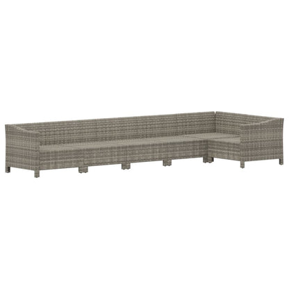 6-tlg. Garten-Lounge-Set mit Kissen Grau Poly Rattan