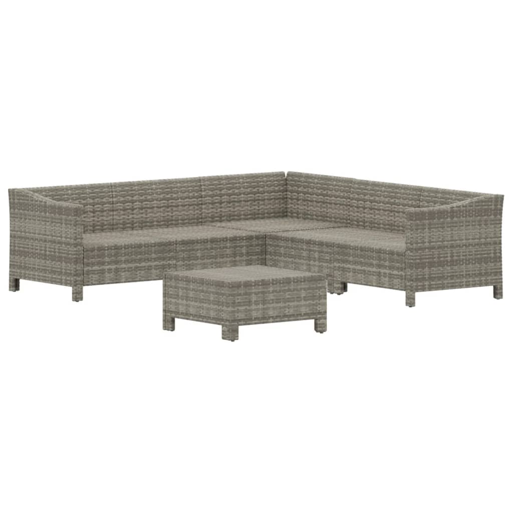 6-tlg. Garten-Lounge-Set mit Kissen Grau Poly Rattan
