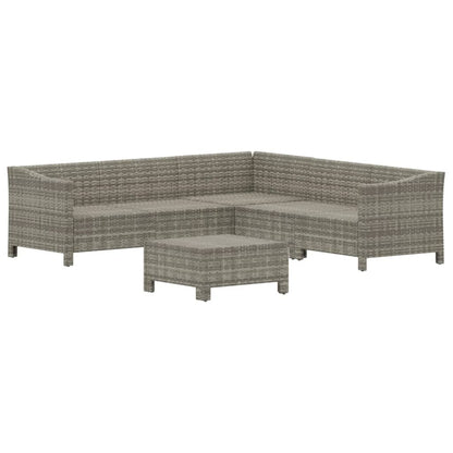 6-tlg. Garten-Lounge-Set mit Kissen Grau Poly Rattan