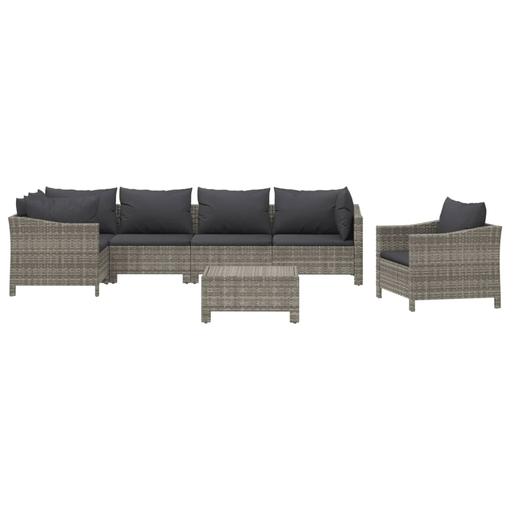 7-tlg. Garten-Lounge-Set mit Kissen Grau Poly Rattan