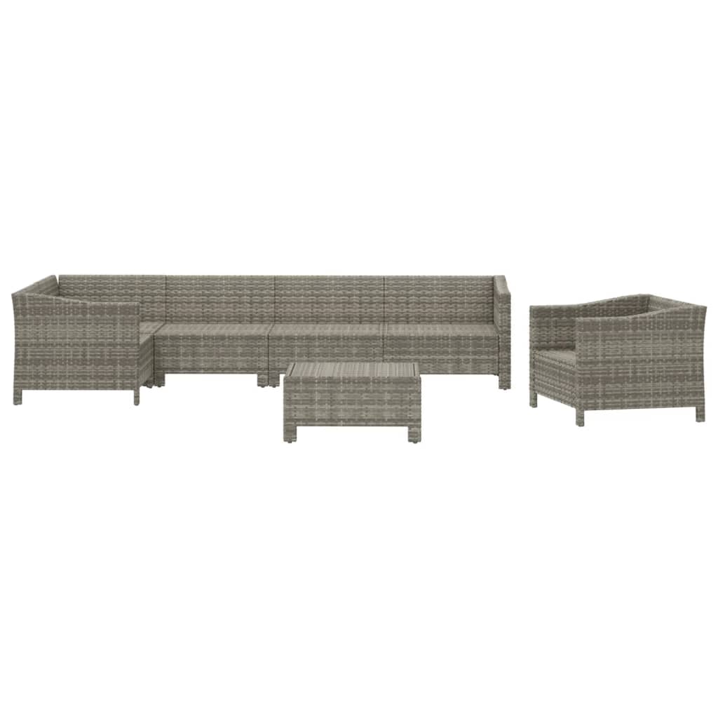 7-tlg. Garten-Lounge-Set mit Kissen Grau Poly Rattan