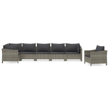 7-tlg. Garten-Lounge-Set mit Kissen Grau Poly Rattan